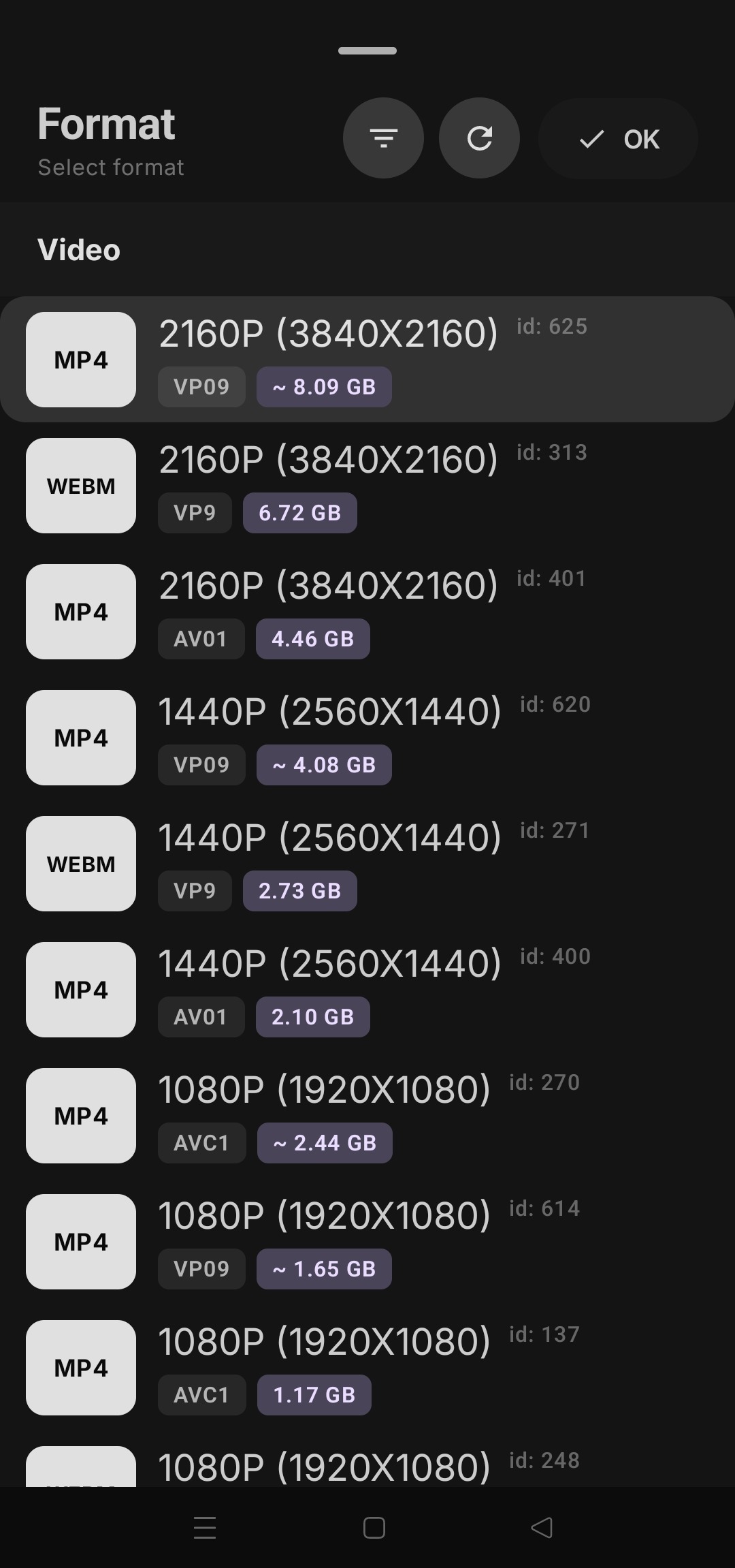 Choosing a video quality