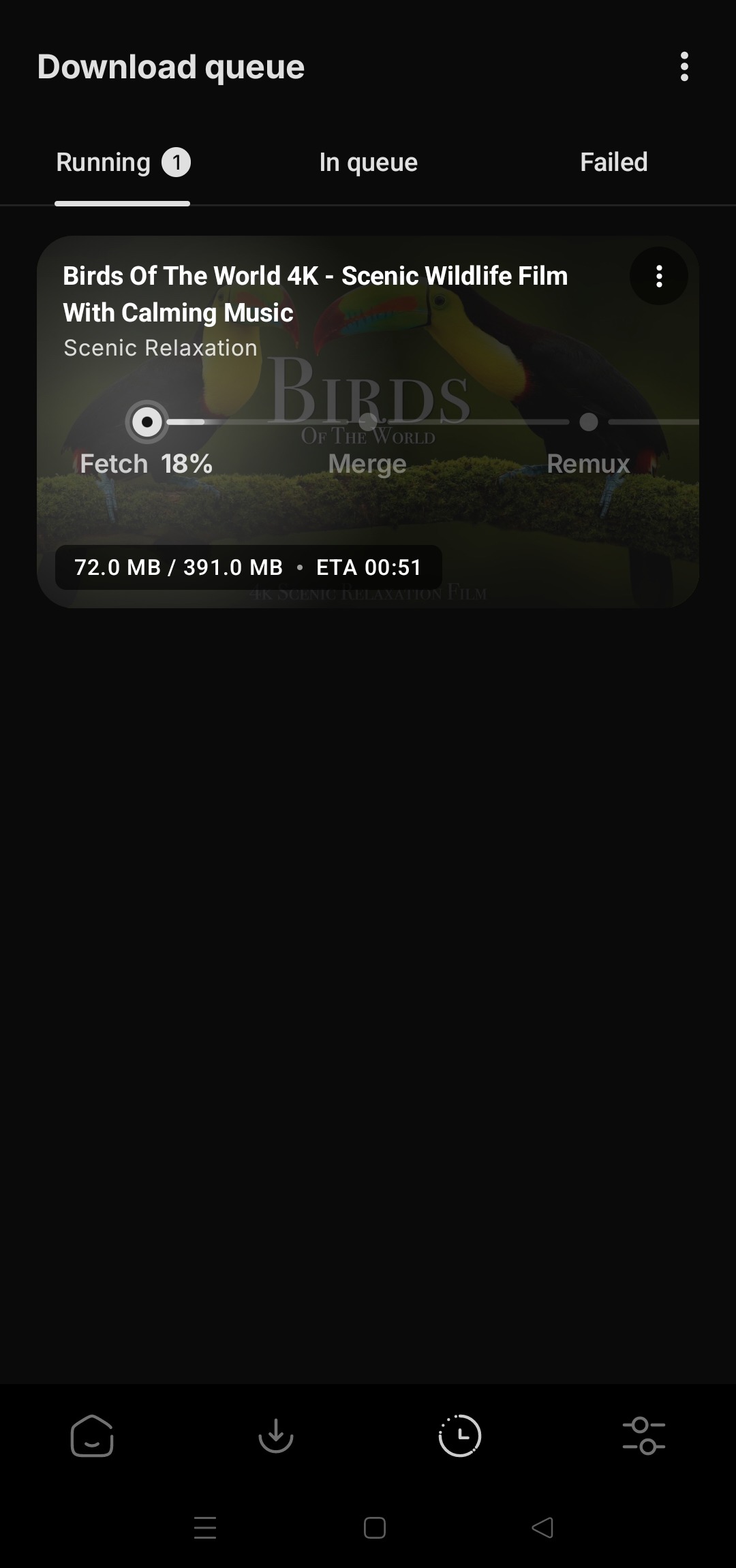 The download queue with progress